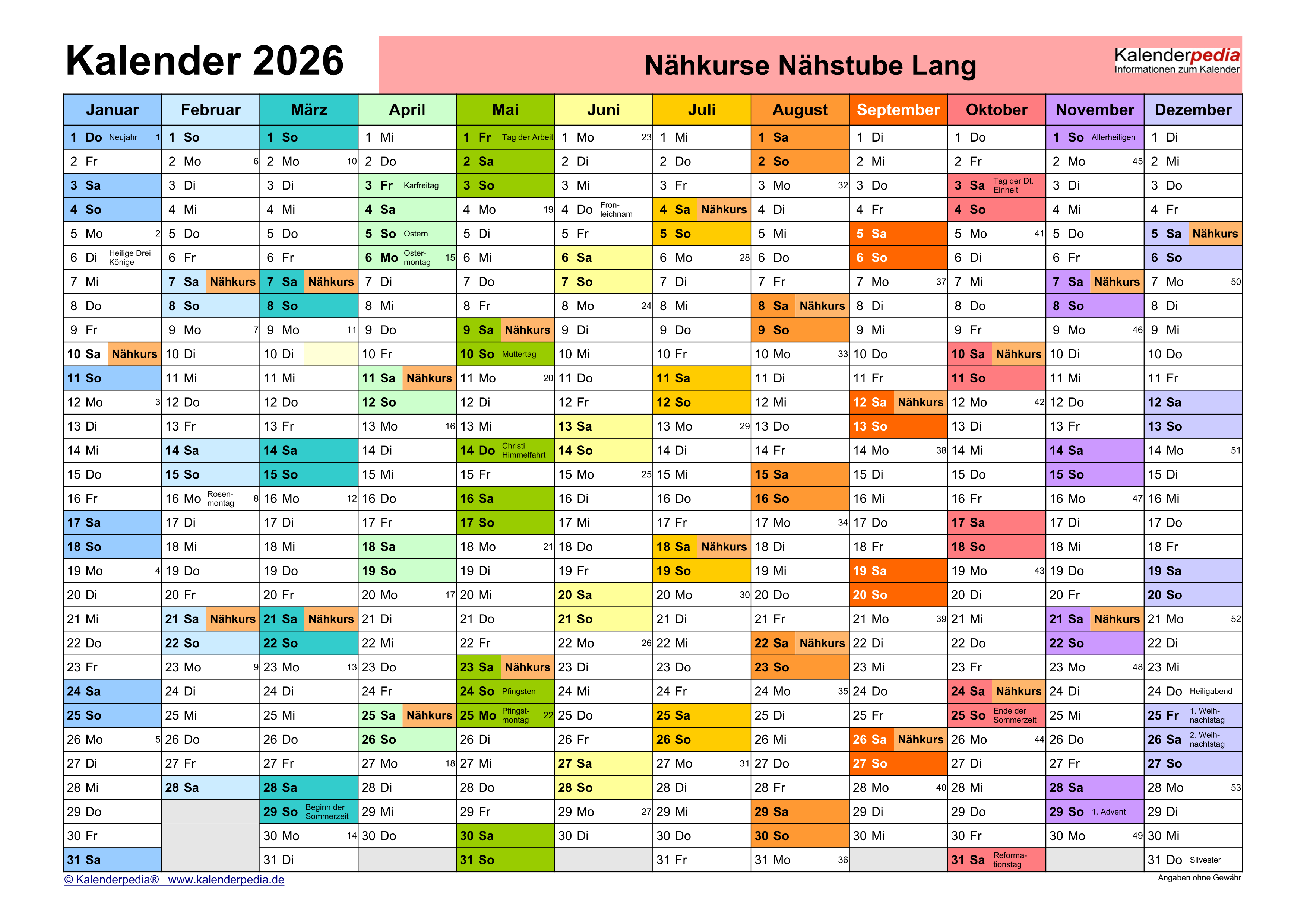 Kalender 2026 – Näh- und Malkurse